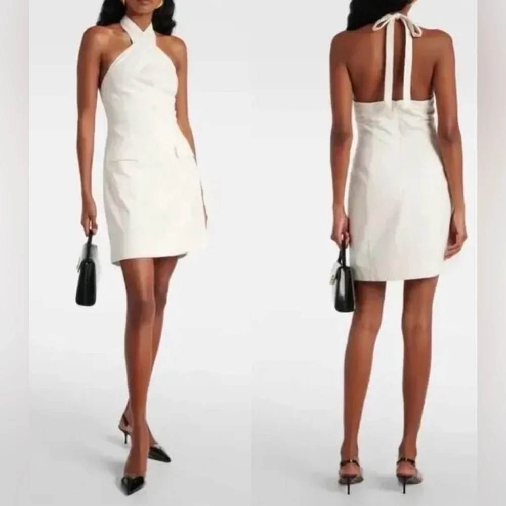 STAUD NWT Haven Cotton Off White Ivory Backless Halter Mini Dress Size 4 STAUD NWT Haven Cotton Off White Ivory Backless Halter Mini Dress Size 4